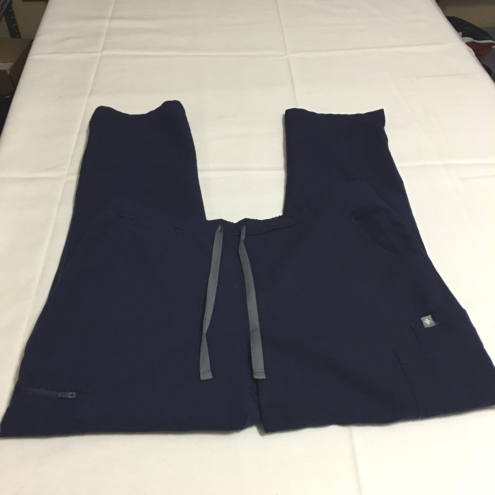 Figs Womens Yola Slim Scrub Pants Size Medium Petite Navy Blue Drawstring